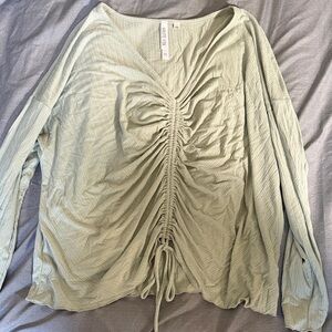 Sage Green Ruched V-Neck Long Sleeve Top